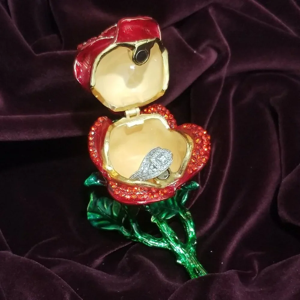 Enamel & Austrian Crystal Rose Ring Gift Box